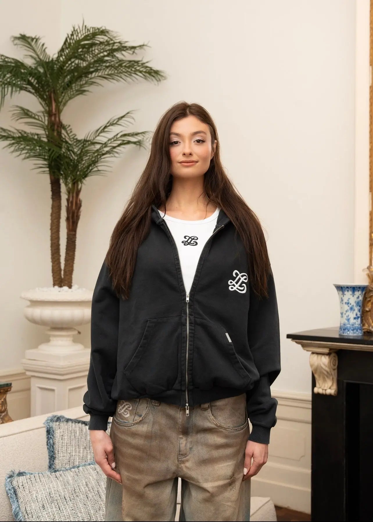 Vintage monogram double zip hoodie Lueur Clothing