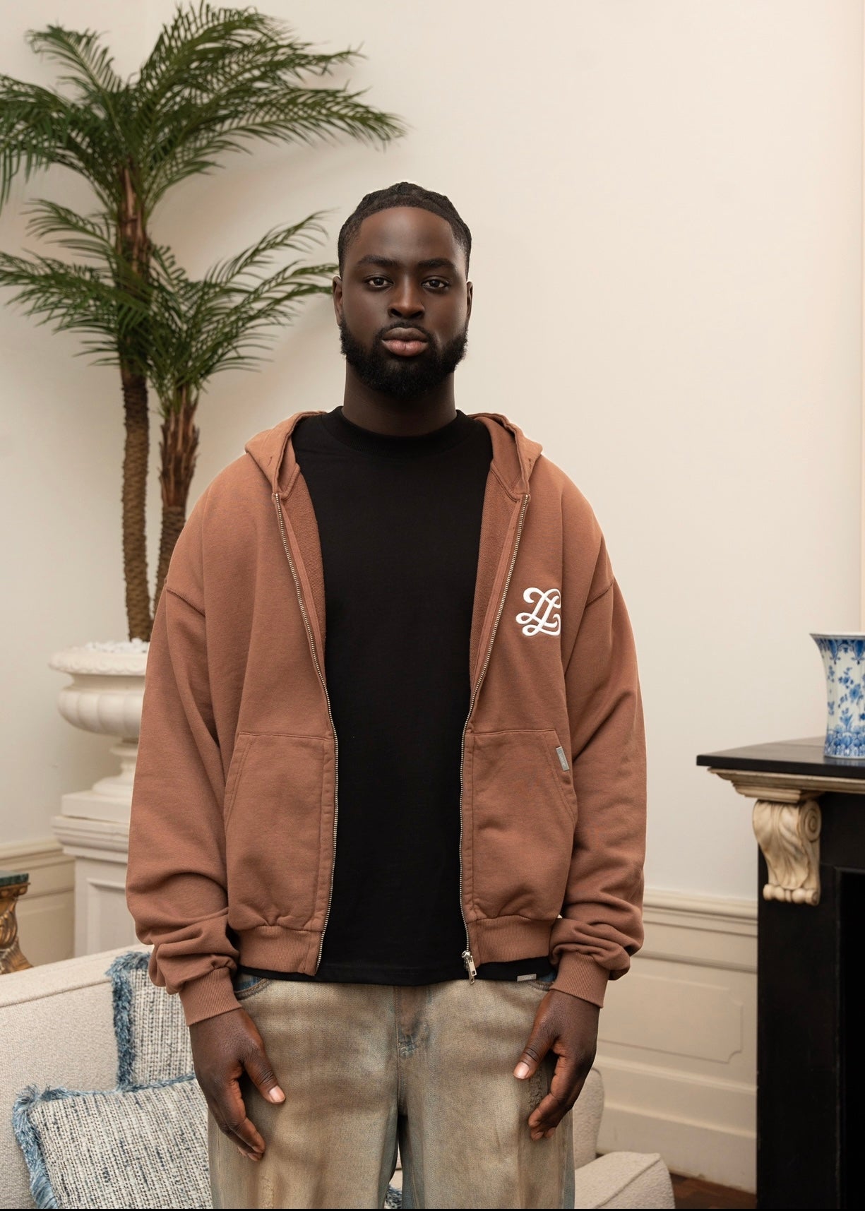 Vintage monogram double zip hoodie