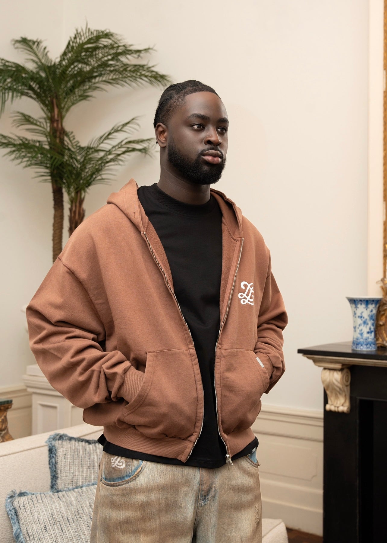 Vintage monogram double zip hoodie